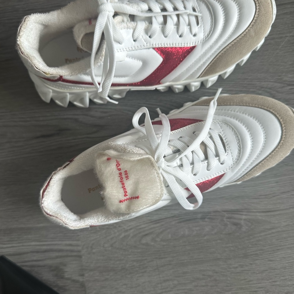 Pantofola D'oro White and Red Sneakers with Cream Details